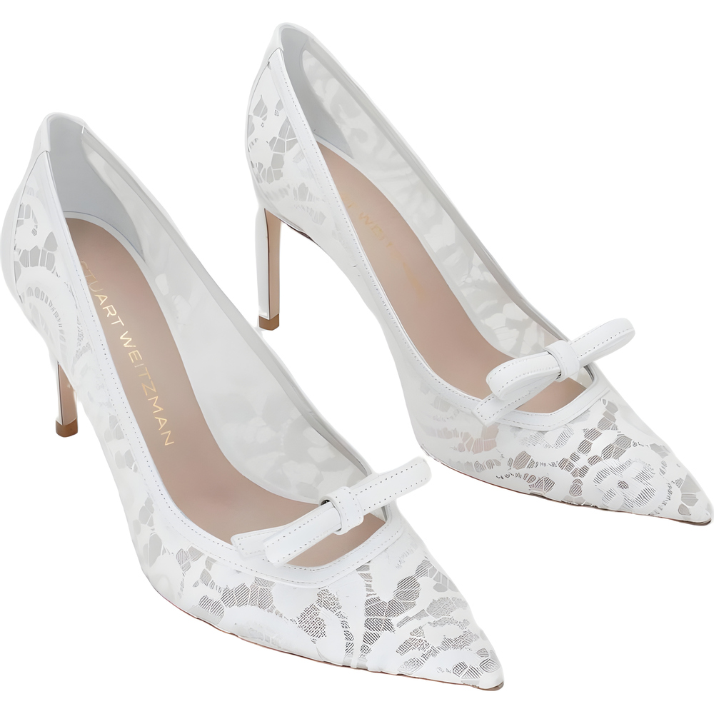 Stuart Weitzman Felicity Bow 85 Pump Basic White GAD Garden Lace Size 7.5B - Picture 4 of 6